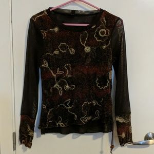 Long Sleeved Brown Sheer Fabric Top